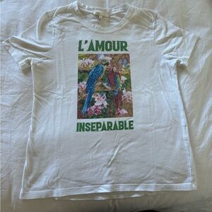 Maje White Tee with Colorful Parrot Print